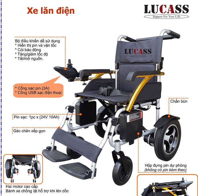 Xe Lăn Điện Pin Lithium Lucass XE122L